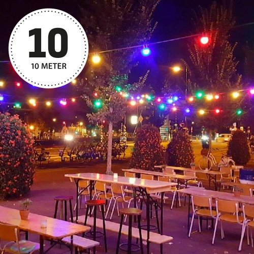 Feestverlichting LED Patio 10 kleur - 10 meter / 12 fittingen