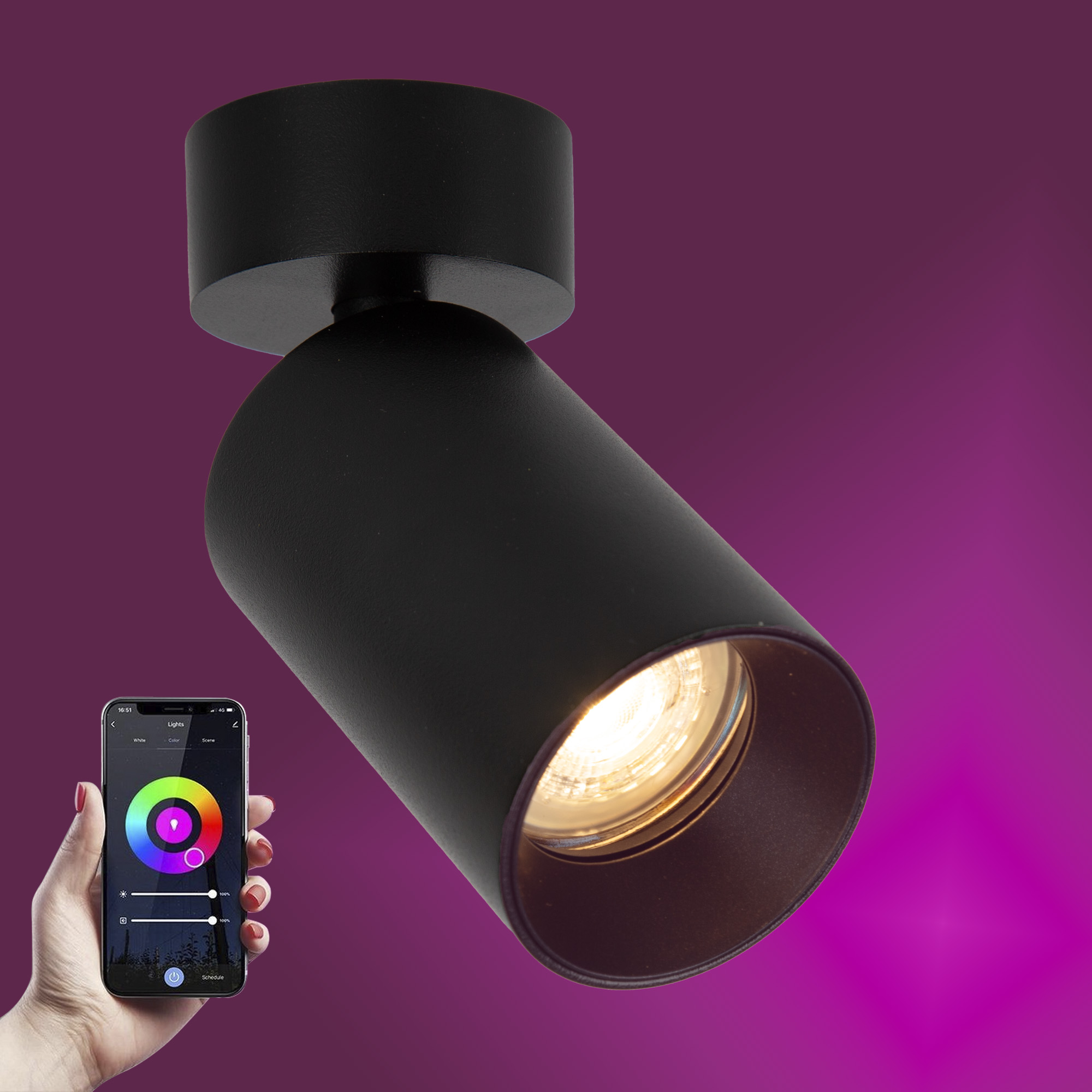 Mila 1 Rond Opbouwspot Zwart met Smart RGB LED