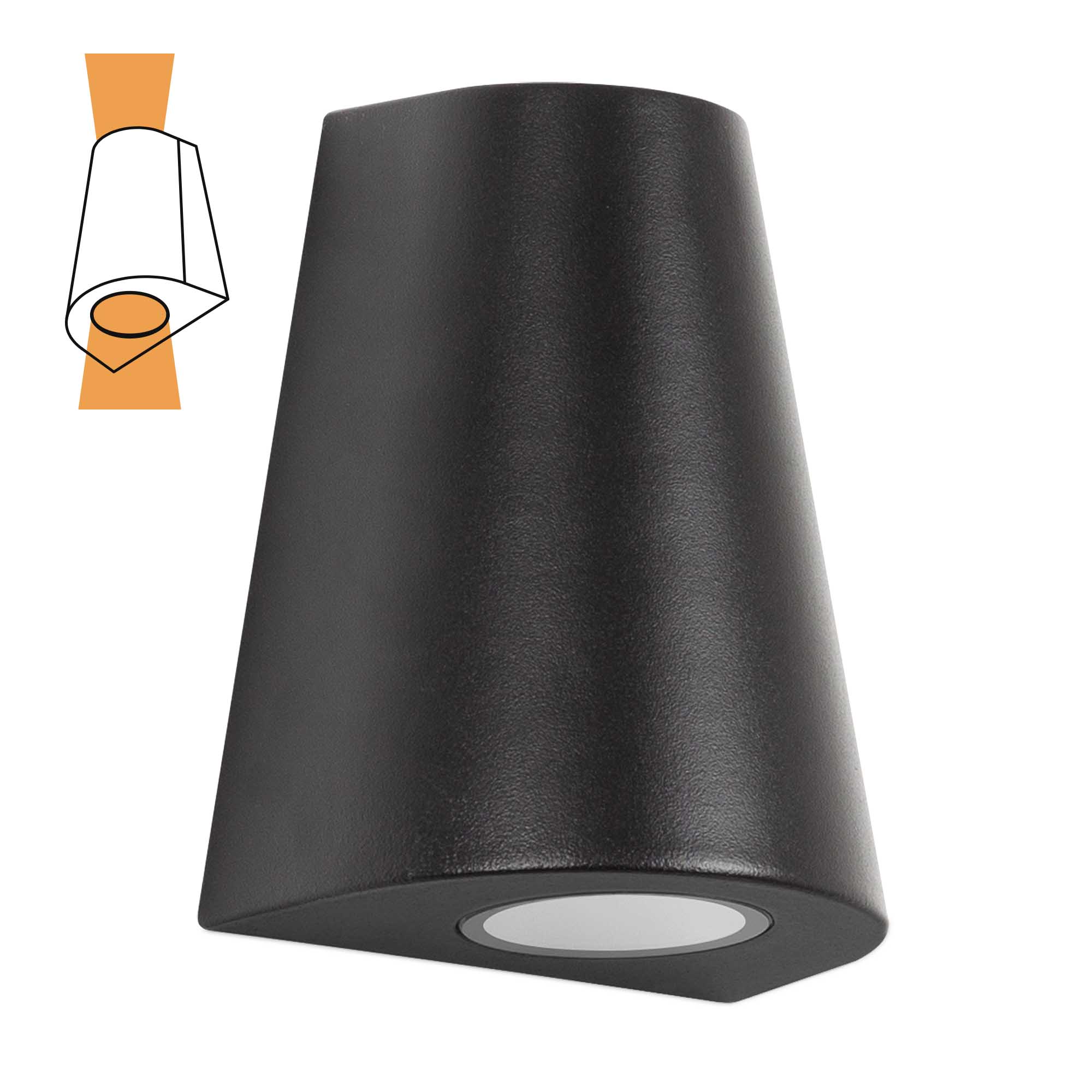 Wandspot Cone Up & Down Zwart met dag en nacht sensor